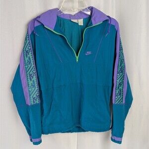 Vtg 90s Nike Track Windbreaker 1/2 Zip Pullover Colorblock Women's Small